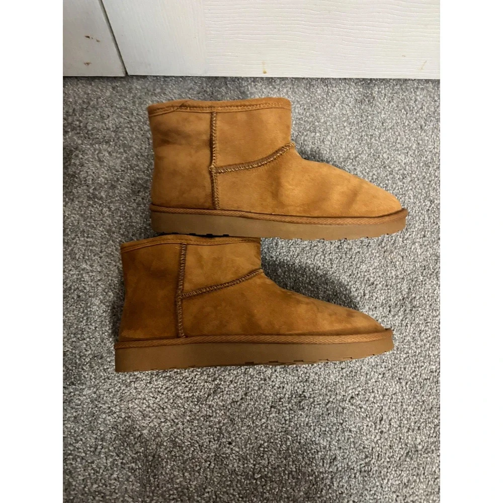 Arizona Jean Co Sandie Cognac Faux Fur Memory Foam Ankle Boots Womens 8 NEW